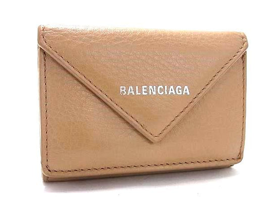 BALENCIAGA バレンシアガ 財布 ペーパーミニウォレット 391446 ベージュ レザー レディース 三つ折り 財布 美品