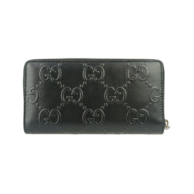 GUCCI グッチ 財布 GGエンボス ロゴマーク 625558 BLACK ブラック レザー ユニセックス パンチング ラウンドファスナー 長財布 シルバー金具 新古未使用展示品