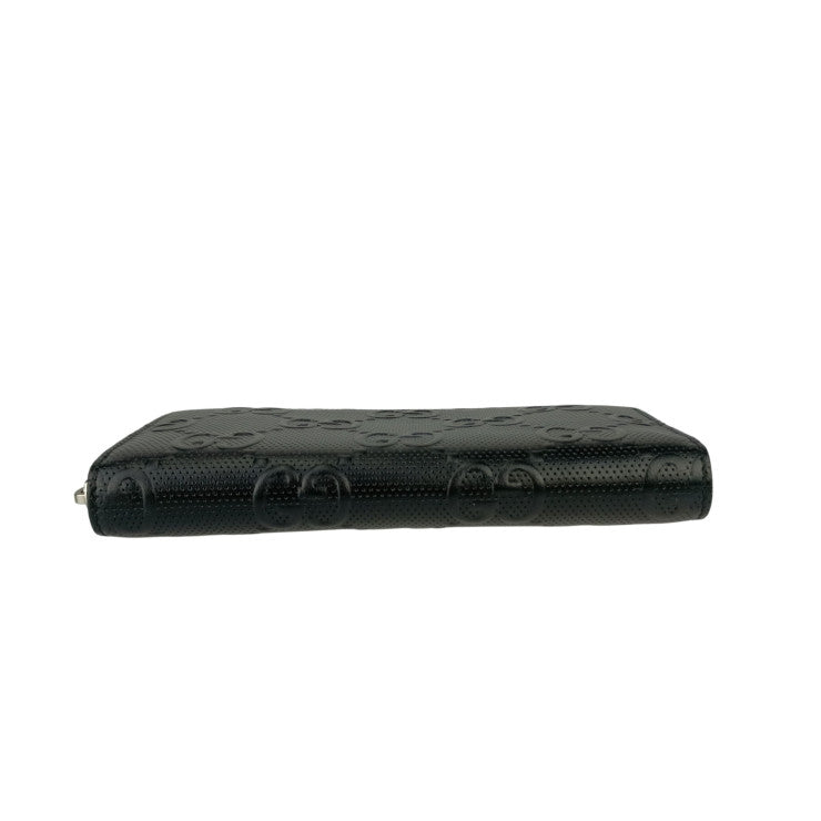 GUCCI グッチ 財布 GGエンボス ロゴマーク 625558 BLACK ブラック レザー ユニセックス パンチング ラウンドファスナー 長財布 シルバー金具 新古未使用展示品