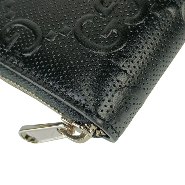 GUCCI グッチ 財布 GGエンボス ロゴマーク 625558 BLACK ブラック レザー ユニセックス パンチング ラウンドファスナー 長財布 シルバー金具 新古未使用展示品