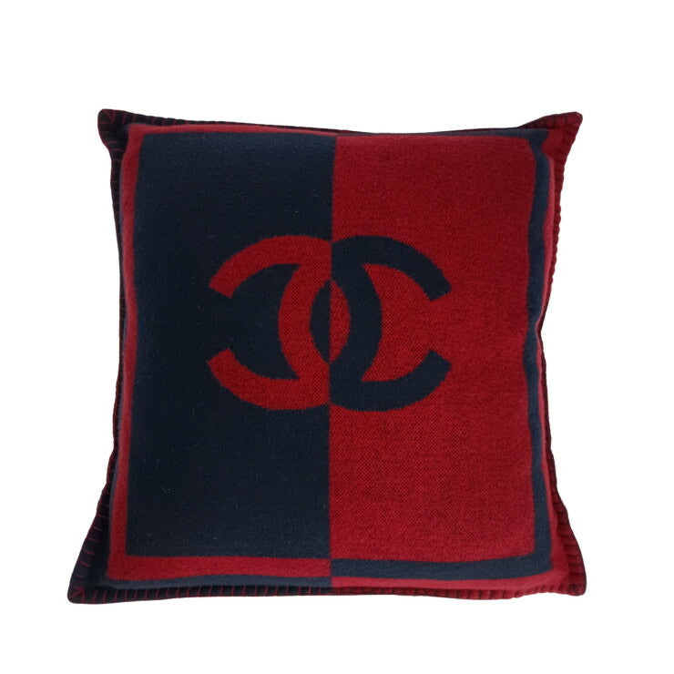 CHANEL シャネル クッション ココマーク ロゴクッション RED NAVY ウール90％ カシミヤ10％ ユニセックス 美品