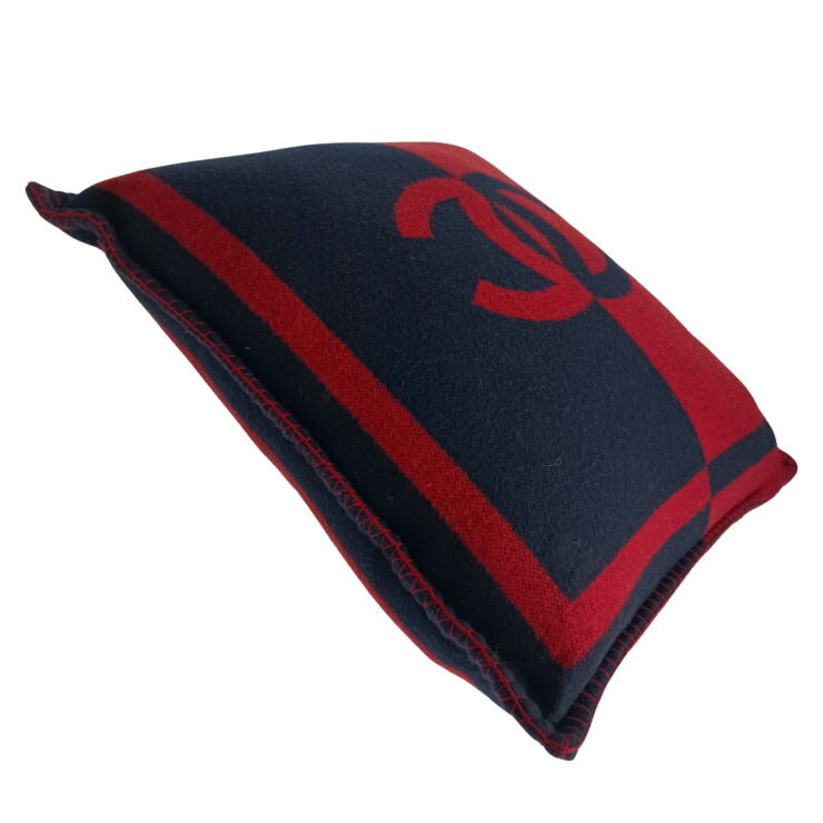 CHANEL シャネル クッション ココマーク ロゴクッション RED NAVY ウール90％ カシミヤ10％ ユニセックス 美品