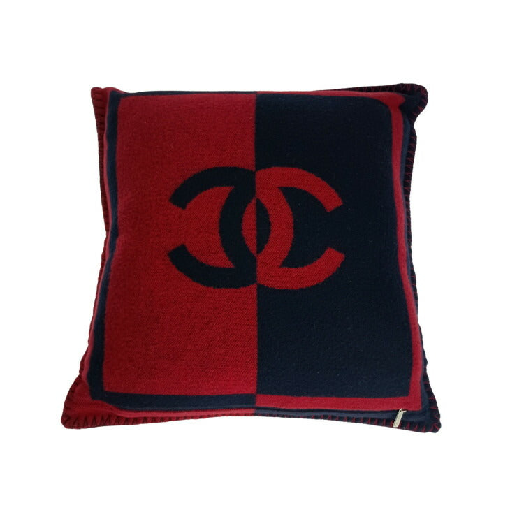 CHANEL シャネル クッション ココマーク ロゴクッション RED NAVY ウール90％ カシミヤ10％ ユニセックス 美品