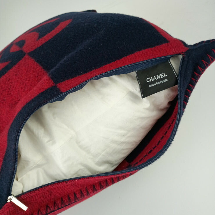 CHANEL シャネル クッション ココマーク ロゴクッション RED NAVY ウール90％ カシミヤ10％ ユニセックス 美品