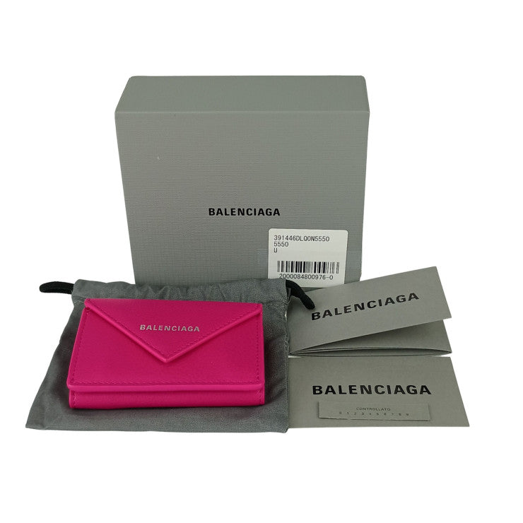 BALENCIAGA バレンシアガ 財布 ペーパーミニウォレット 391446 DLQON 5550 ピンク スムースカーフスキン レディース 三つ折り 財布 新品未使用展示品