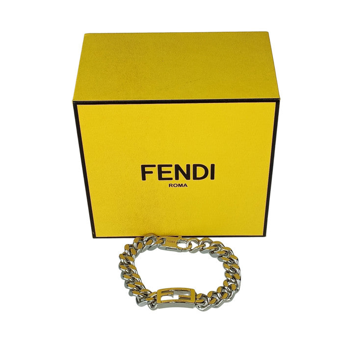 FENDI フェンディ ブレスレット FFロゴ バゲット リンクチェーン シルバー メタル ユニセックス 美品