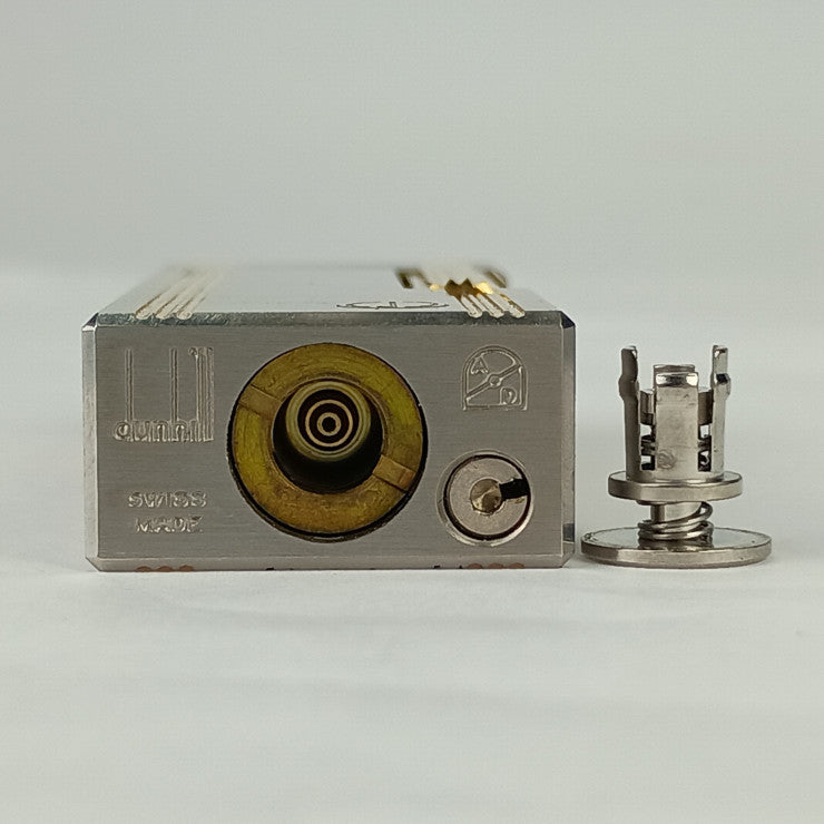 美品 Dunhill ダンヒル ライター ローラー式 ガスライター - シルバー ゴールド メタル メンズ ロゴ ストライプ