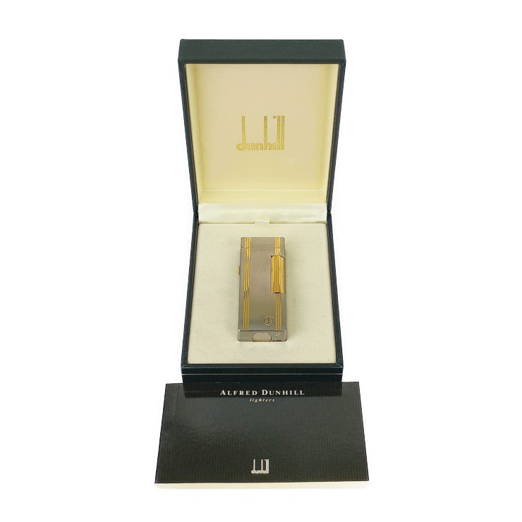 美品 Dunhill ダンヒル ライター ローラー式 ガスライター - シルバー ゴールド メタル メンズ ロゴ ストライプ