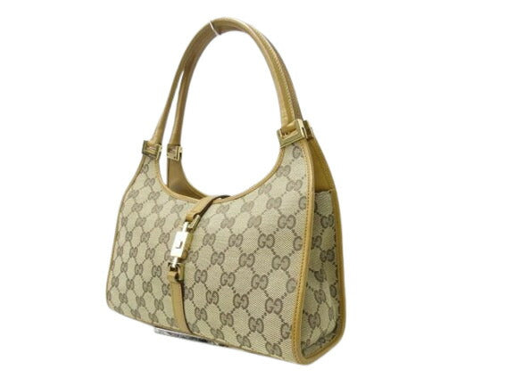 美品 GUCCI グッチ ハンドバッグ ジャッキー 002 1068 ライトブラウン系 GGキャンバス レザー レディース ショルダーバッグ ゴールド金具