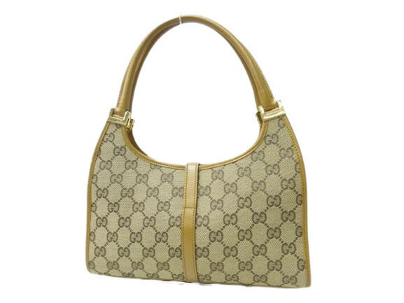 美品 GUCCI グッチ ハンドバッグ ジャッキー 002 1068 ライトブラウン系 GGキャンバス レザー レディース ショルダーバッグ ゴールド金具