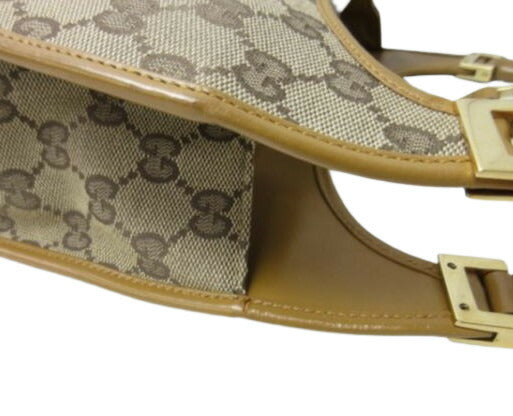 美品 GUCCI グッチ ハンドバッグ ジャッキー 002 1068 ライトブラウン系 GGキャンバス レザー レディース ショルダーバッグ ゴールド金具