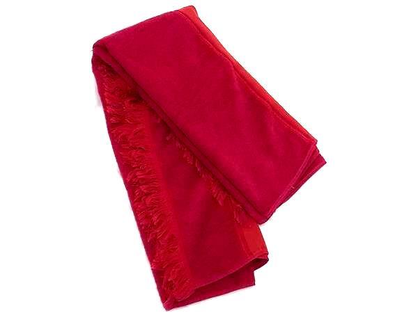 HERMES エルメス タオル ビーチタオル - ワインレッド系 コットン100％ ユニセックス ロゴ 大判 フリンジ 美品