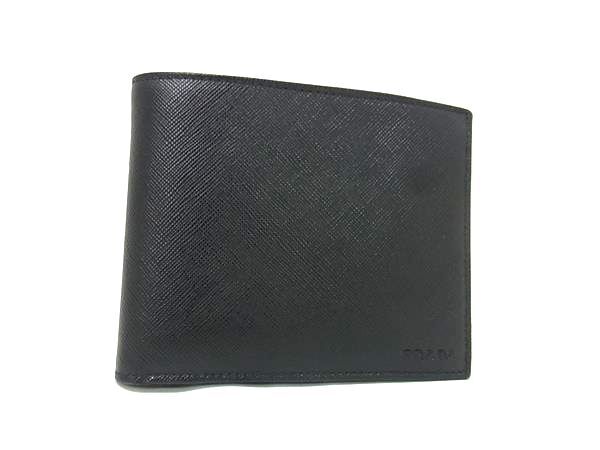 PRADA プラダ 財布 サフィアーノ - ブラック サフィアーノレザー メンズ 二つ折り 財布 美品