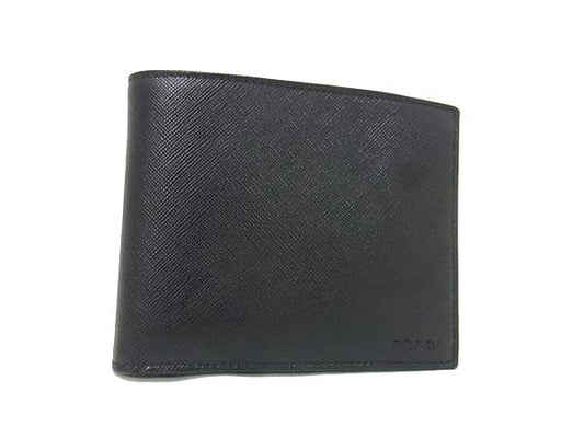 PRADA プラダ 財布 サフィアーノ - ブラック サフィアーノレザー メンズ 二つ折り 財布 美品