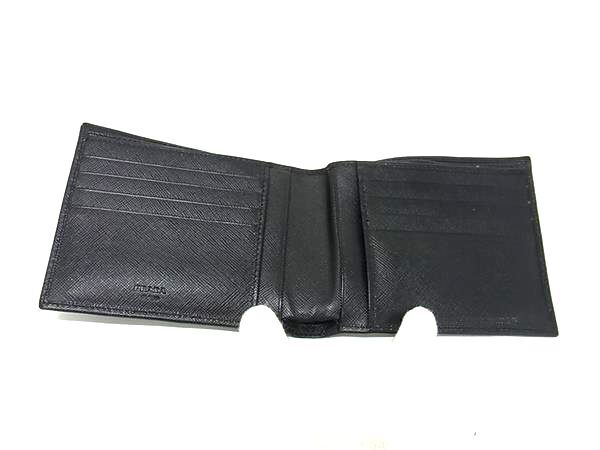 PRADA プラダ 財布 サフィアーノ - ブラック サフィアーノレザー メンズ 二つ折り 財布 美品