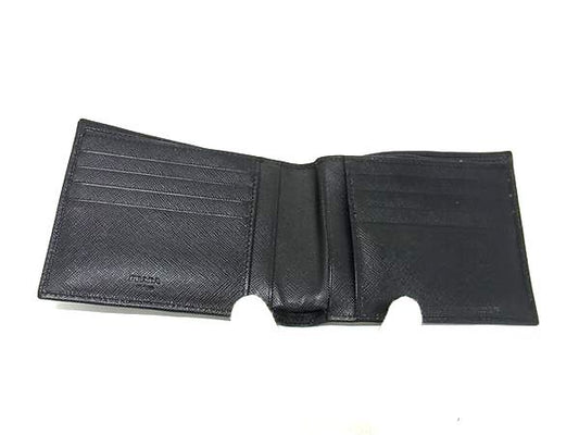 PRADA プラダ 財布 サフィアーノ - ブラック サフィアーノレザー メンズ 二つ折り 財布 美品