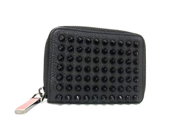 Christian Louboutin クリスチャン ルブタン コインケース パネトーネ 1165052 ブラック レッド レザー ユニセックス スパイクスタッズ ラウンドファスナー