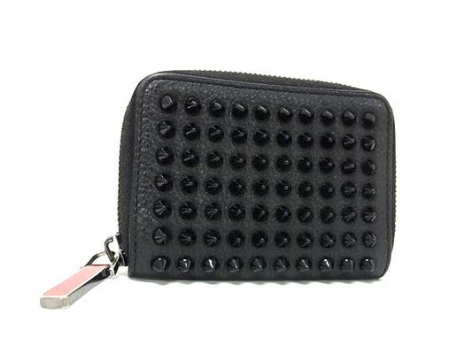 Christian Louboutin クリスチャン ルブタン コインケース パネトーネ 1165052 ブラック レッド レザー ユニセックス スパイクスタッズ ラウンドファスナー