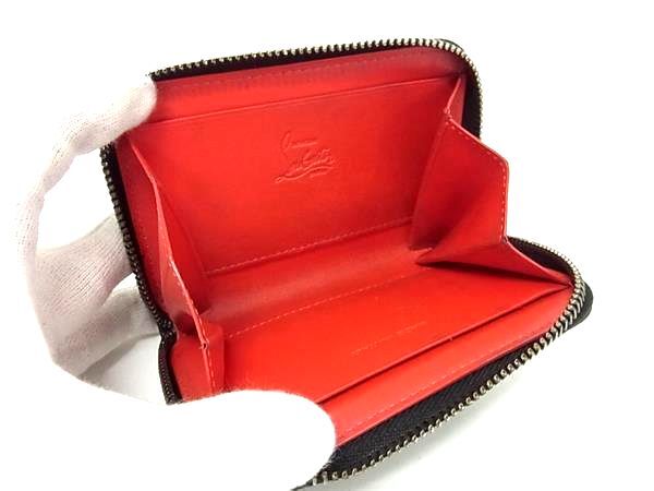 Christian Louboutin クリスチャン ルブタン コインケース パネトーネ 1165052 ブラック レッド レザー ユニセックス スパイクスタッズ ラウンドファスナー