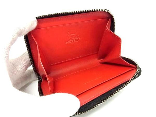Christian Louboutin クリスチャン ルブタン コインケース パネトーネ 1165052 ブラック レッド レザー ユニセックス スパイクスタッズ ラウンドファスナー