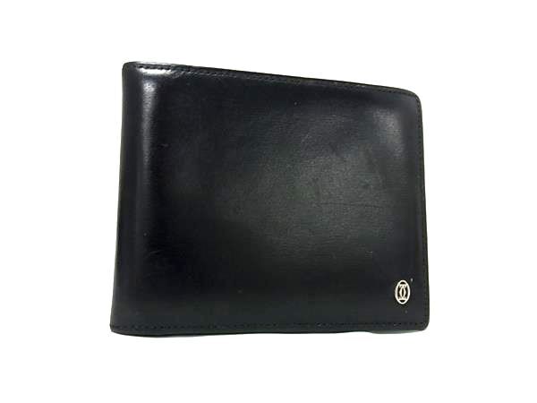 Cartier カルティエ 財布 パシャ - ブラック レザー メンズ 二つ折り 財布 シルバー金具