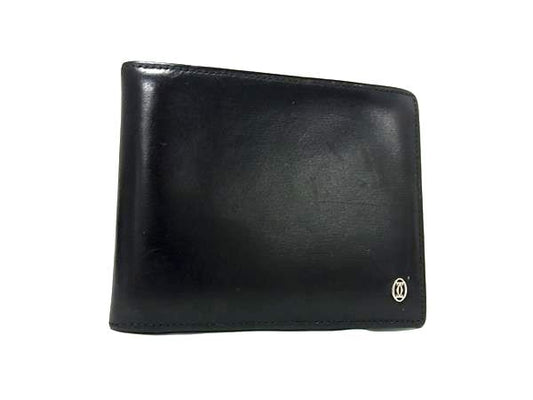 Cartier カルティエ 財布 パシャ - ブラック レザー メンズ 二つ折り 財布 シルバー金具