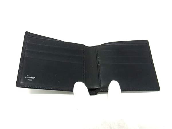 Cartier カルティエ 財布 パシャ - ブラック レザー メンズ 二つ折り 財布 シルバー金具