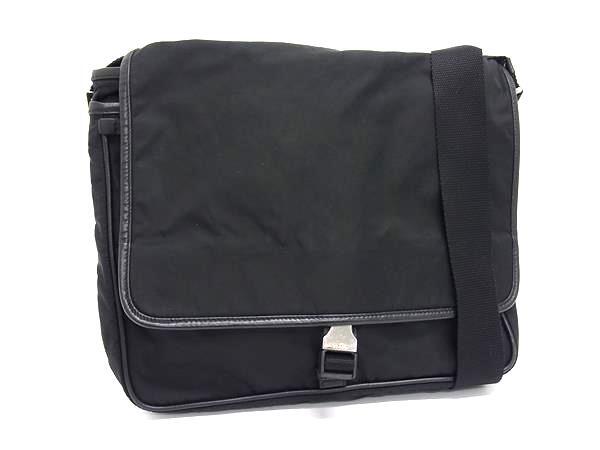 美品 PRADA プラダ ショルダーバッグ トライアングルロゴ V158 ブラック テスート ナイロン ユニセックス 三角ロゴマーク シルバー金具 白タグ