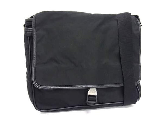 美品 PRADA プラダ ショルダーバッグ トライアングルロゴ V158 ブラック テスート ナイロン ユニセックス 三角ロゴマーク シルバー金具 白タグ