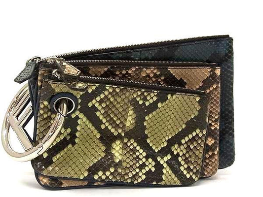 FENDI フェンディ ポーチ トリプレット 8BS001 カーキ系 ブラウン系 ブルー系 パイソン レザー ユニセックス 3連 シルバー金具