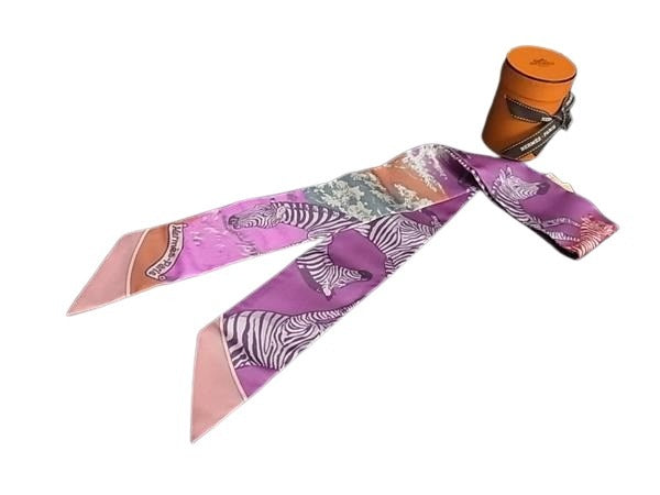 HERMES エルメス スカーフ ツイリー LES ZEBRES ゼブラ 061993S 07 パープル系マルチカラー シルク100% レディース リボンスカーフ 新古未使用展示品