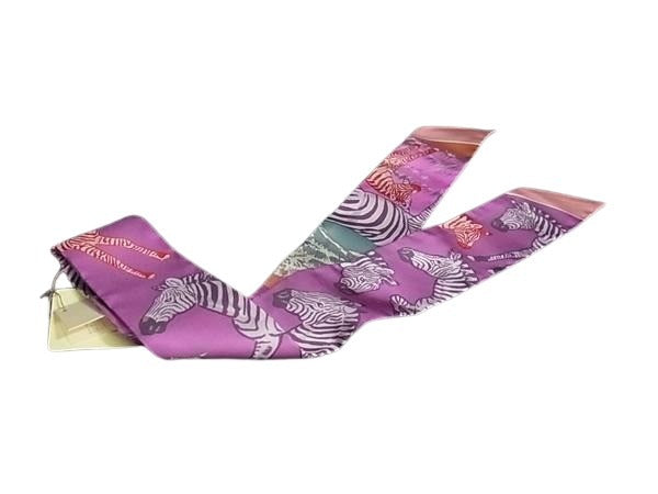 HERMES エルメス スカーフ ツイリー LES ZEBRES ゼブラ 061993S 07 パープル系マルチカラー シルク100% レディース リボンスカーフ 新古未使用展示品