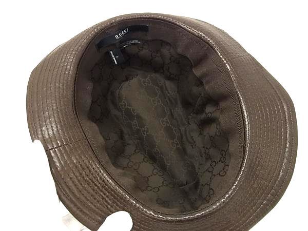 GUCCI グッチ 帽子 シェリーライン ハット - ブラウン レザー メンズ