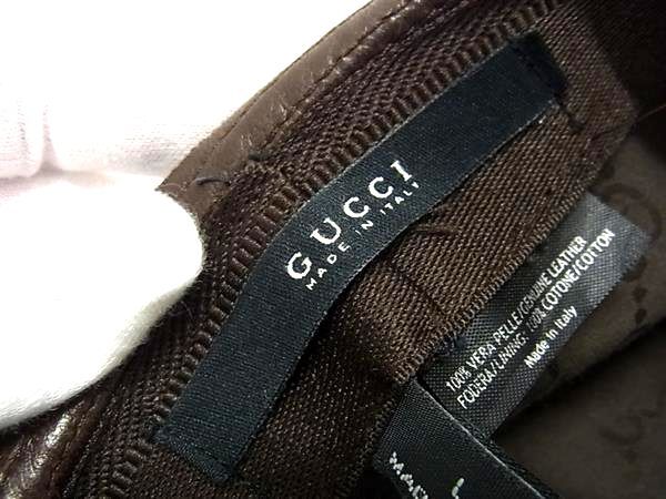 GUCCI グッチ 帽子 シェリーライン ハット - ブラウン レザー メンズ