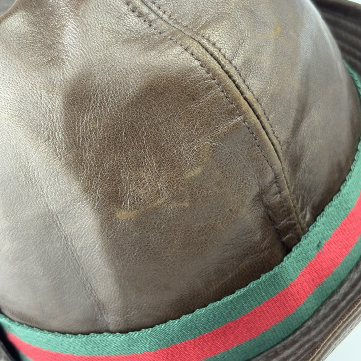 GUCCI グッチ 帽子 シェリーライン ハット - ブラウン レザー メンズ