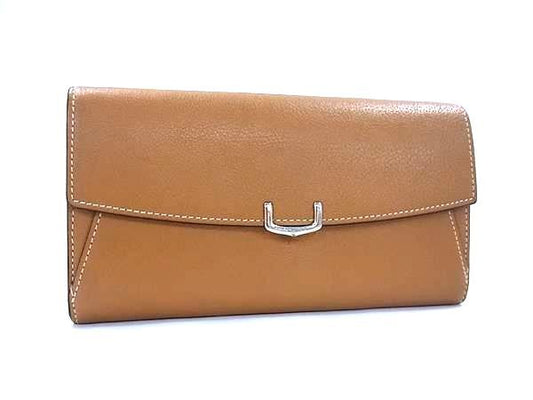Cartier カルティエ 財布 Cドゥ カルティエ ブラウン レザー レディース 二つ折り長財布 シルバー金具