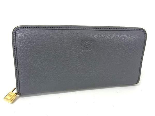 LOEWE ロエベ 財布 アナグラム グレー レザー レディース ラウンドファスナー長財布
