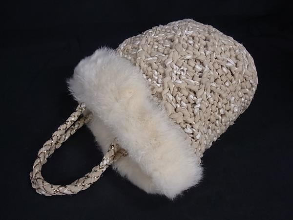 ANTEPRIMA MIST アンテプリマ ミスト ハンドバッグ ベージュ系×アイボリー系 ラビットファー×コットン×ストロー レディース 美品