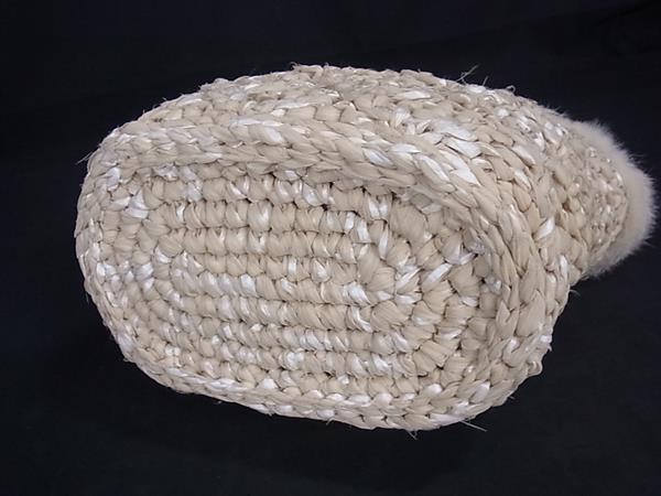 ANTEPRIMA MIST アンテプリマ ミスト ハンドバッグ ベージュ系×アイボリー系 ラビットファー×コットン×ストロー レディース 美品