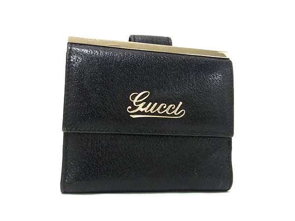 GUCCI グッチ 財布 170369 ブラック レザー レディース Wホック 二つ折り財布 ゴールド金具 美品
