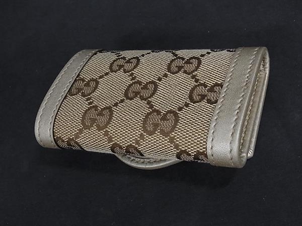 GUCCI グッチ キーケース インターロッキングG 282432 ベージュ ゴールド系 GGキャンバス×レザー ユニセックス 6連 ゴールド金具 美品