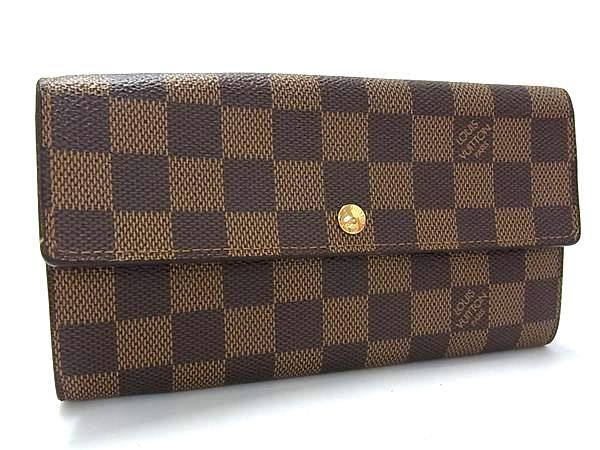 LOUIS VUITTON ルイヴィトン 財布 ダミエ ポシェット ポルトモネ クレディ N61724 エベヌ PVC×レザー ユニセックス ニつ折り長財布 ゴールド金具