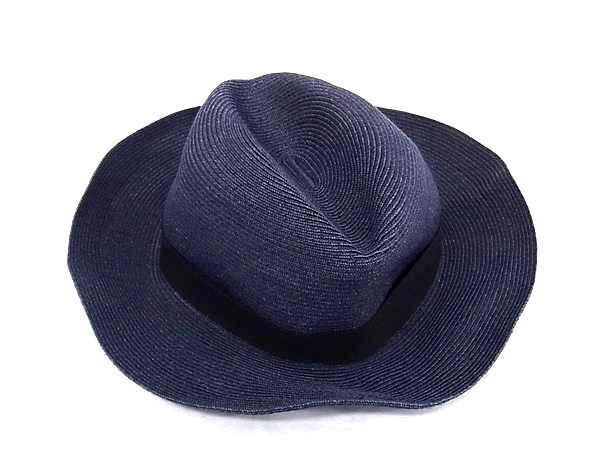 HERMES エルメス 帽子 ネイビー×ブラック ペーパー100％ ユニセックス 中折れハット 美品