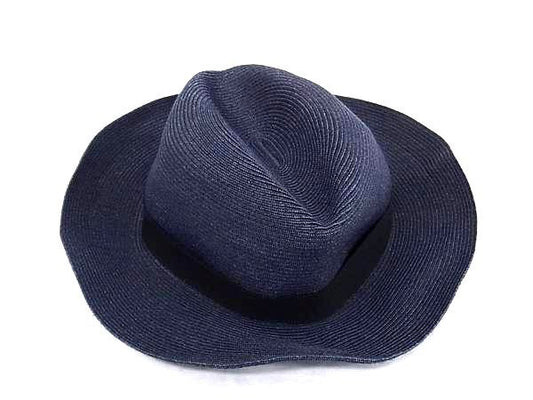 HERMES エルメス 帽子 ネイビー×ブラック ペーパー100％ ユニセックス 中折れハット 美品