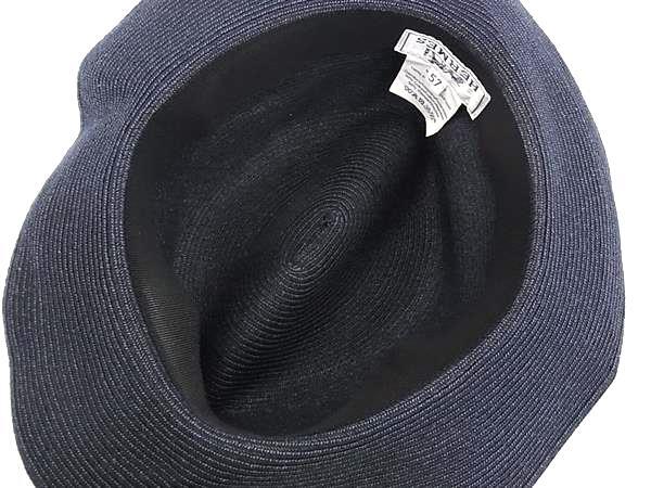 HERMES エルメス 帽子 ネイビー×ブラック ペーパー100％ ユニセックス 中折れハット 美品