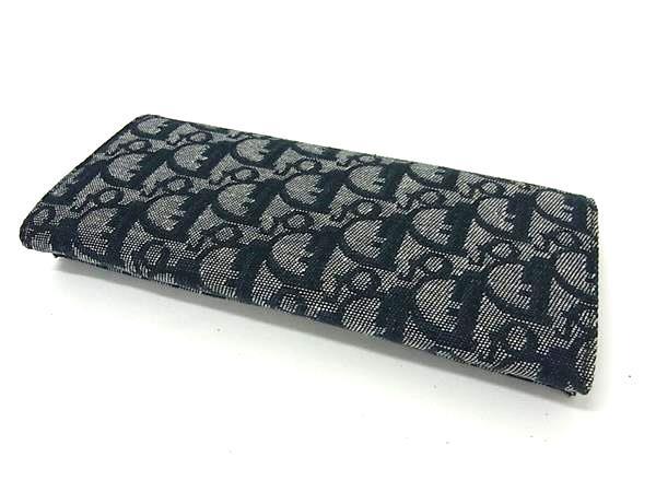 ChristianDior クリスチャンディオール 財布 トロッター ブルー キャンバス レディース ニつ折り長財布 シルバー金具 美品