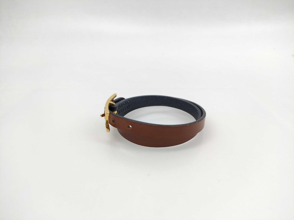 HERMES エルメス ブレスレット ビーアピ ブラウン レザー レディース ドゥブルトゥール ゴールド金具