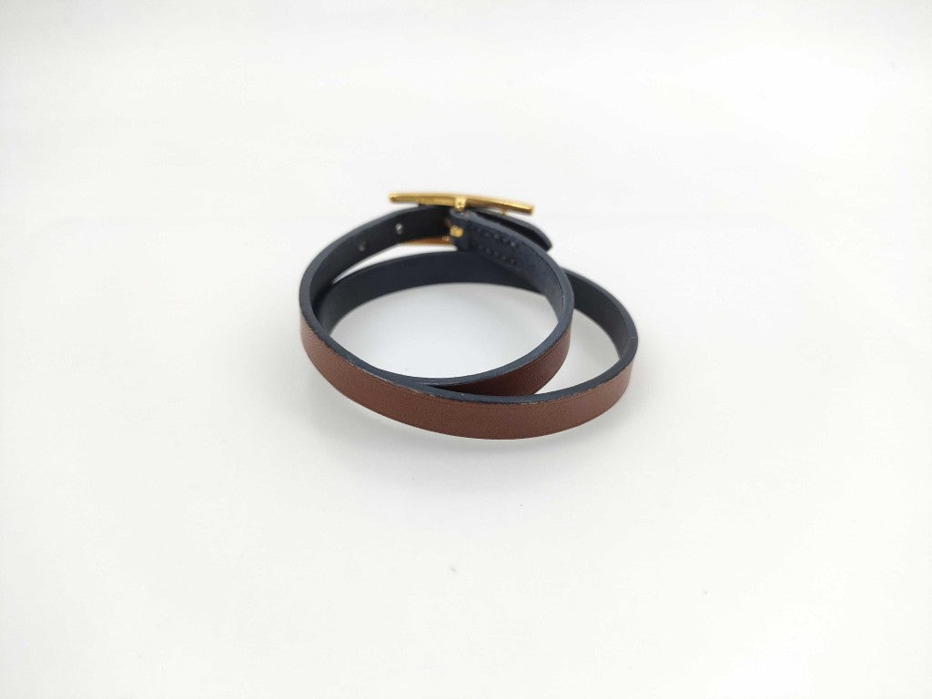 HERMES エルメス ブレスレット ビーアピ ブラウン レザー レディース ドゥブルトゥール ゴールド金具