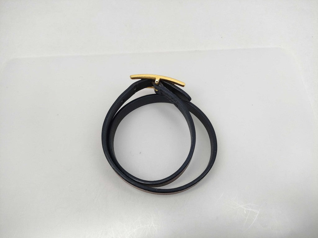 HERMES エルメス ブレスレット ビーアピ ブラウン レザー レディース ドゥブルトゥール ゴールド金具