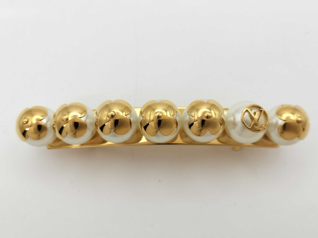 LOUIS VUITTON ルイヴィトン バレッタ ビーマインドフル M68953 ゴールド メタル フェイクパール レディース モノグラム 美品